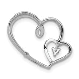 1/20ct Diamond Double Hearts Chain Slide Charm Pendant in Real 14k White Gold