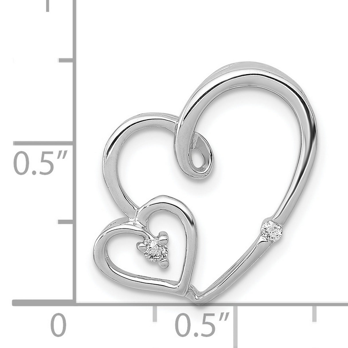 1/20ct Diamond Double Hearts Chain Slide Charm Pendant in Real 14k White Gold