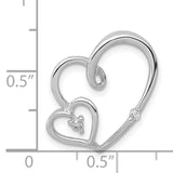 1/20ct Diamond Double Hearts Chain Slide Charm Pendant in Real 14k White Gold