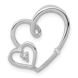 1/20ct Diamond Double Hearts Chain Slide Charm Pendant in Real 14k White Gold