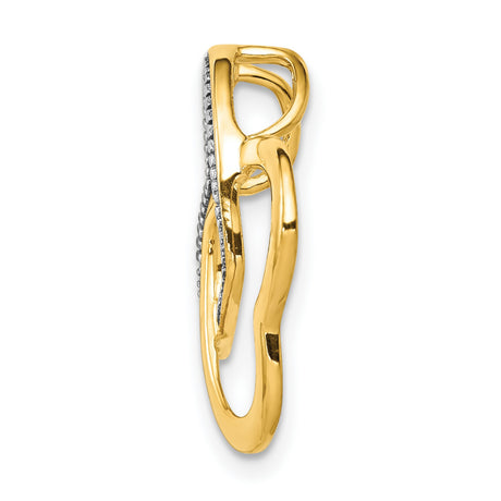 .01ct Diamond Double Entwined Heart Chain Slide Charm Pendant in Real 14k Multi-Tone Gold