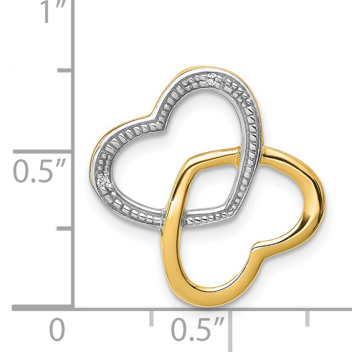 .01ct Diamond Double Entwined Heart Chain Slide Charm Pendant in Real 14k Multi-Tone Gold