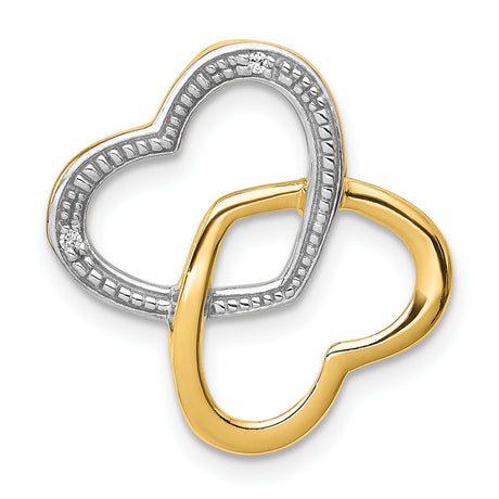 .01ct Diamond Double Entwined Heart Chain Slide Charm Pendant in Real 14k Multi-Tone Gold