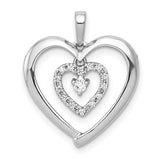 1/10ct Diamond Heart Dangle Charm Pendant in Real 14k White Gold