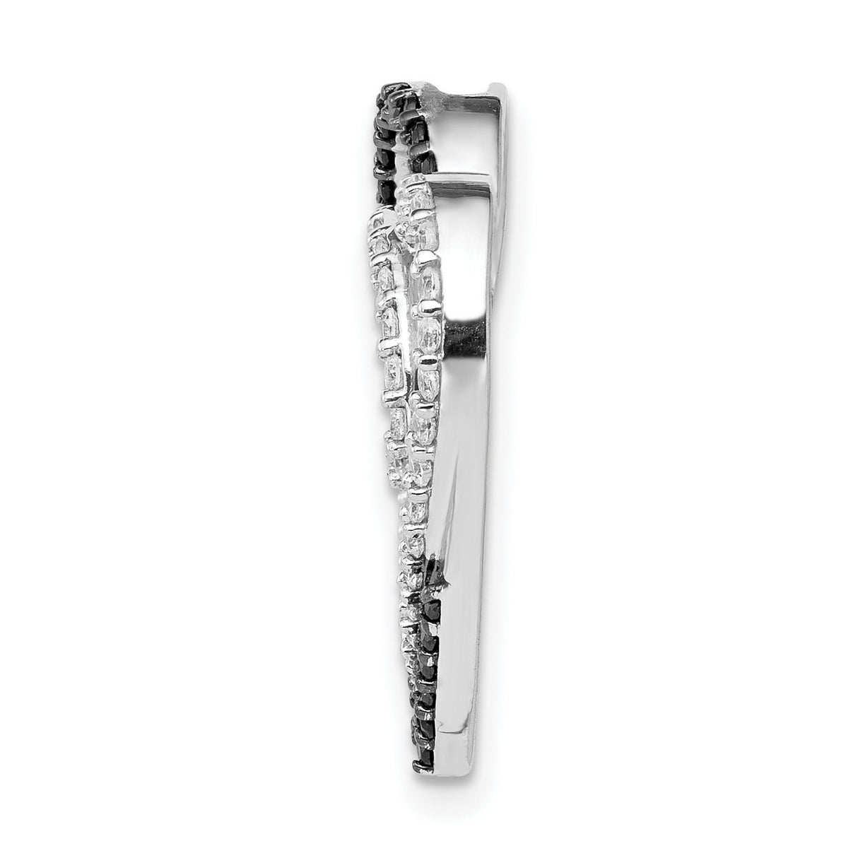 14k White Gold Intertwined Hearts Pendant with Black and White Diamonds, Romantic Jewelry for Women