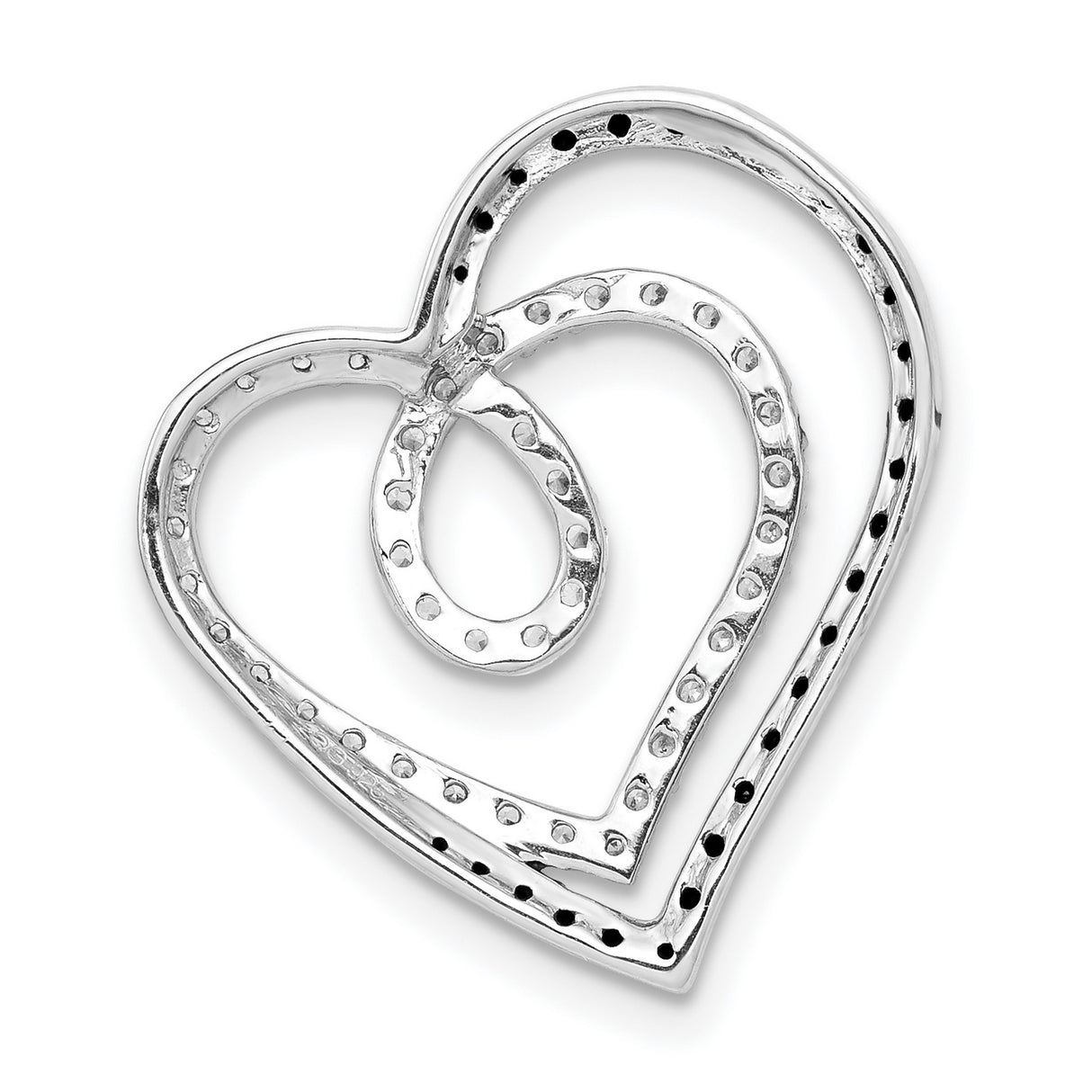 14k White Gold Intertwined Hearts Pendant with Black and White Diamonds, Romantic Jewelry for Women