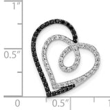 14k White Gold Intertwined Hearts Pendant with Black and White Diamonds, Romantic Jewelry for Women