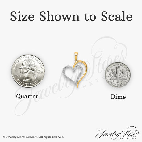 14k Yellow Gold Heart Pendant with Diamond Accents, Dual Open Heart Design for Women