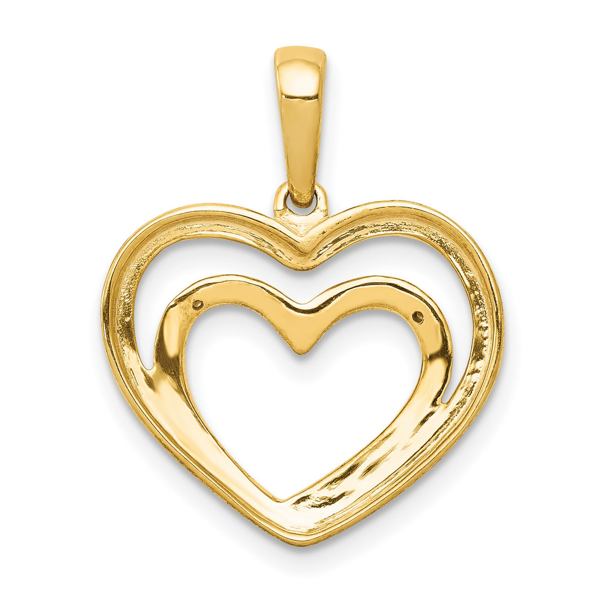 .01ct Diamond and Rhodium Double Heart Charm Pendant in Real 14k Multi-Tone Gold