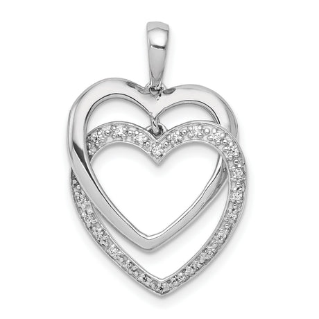 1/10ct Diamond Double Heart Charm Pendant in Real 14k White Gold