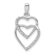 14k White Gold Double Heart Pendant with Diamonds, Interlocking Open Heart Design for Women