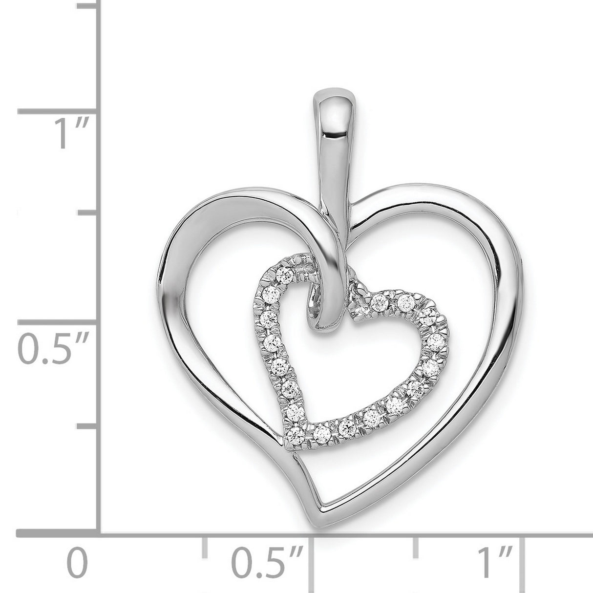 1/10ct Diamond Double Heart Charm Pendant in Real 14k White Gold