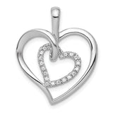 1/10ct Diamond Double Heart Charm Pendant in Real 14k White Gold