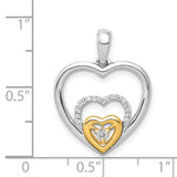 1/15ct Diamond Triple Heart Charm Pendant in Real 14k Multi-Tone Gold