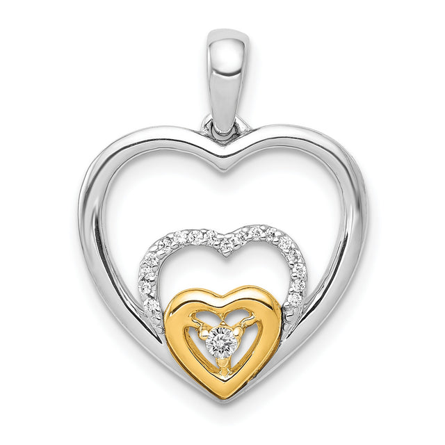 1/15ct Diamond Triple Heart Charm Pendant in Real 14k Multi-Tone Gold