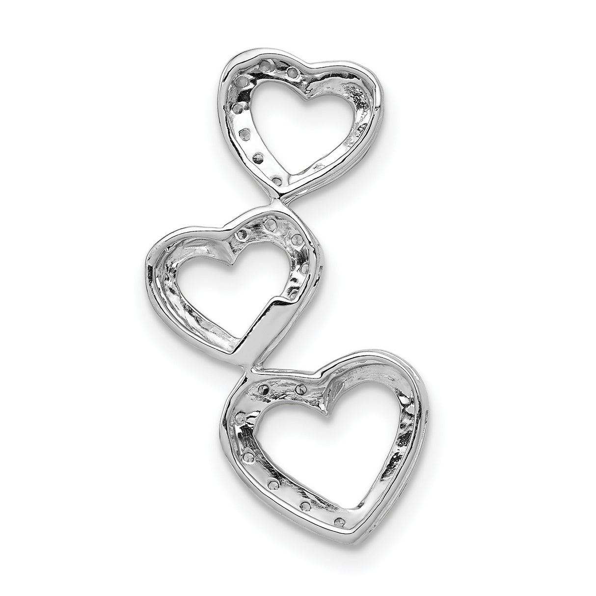 1/10ct Diamond Triple Heart Chain Slide Charm Pendant in Real 10k White Gold