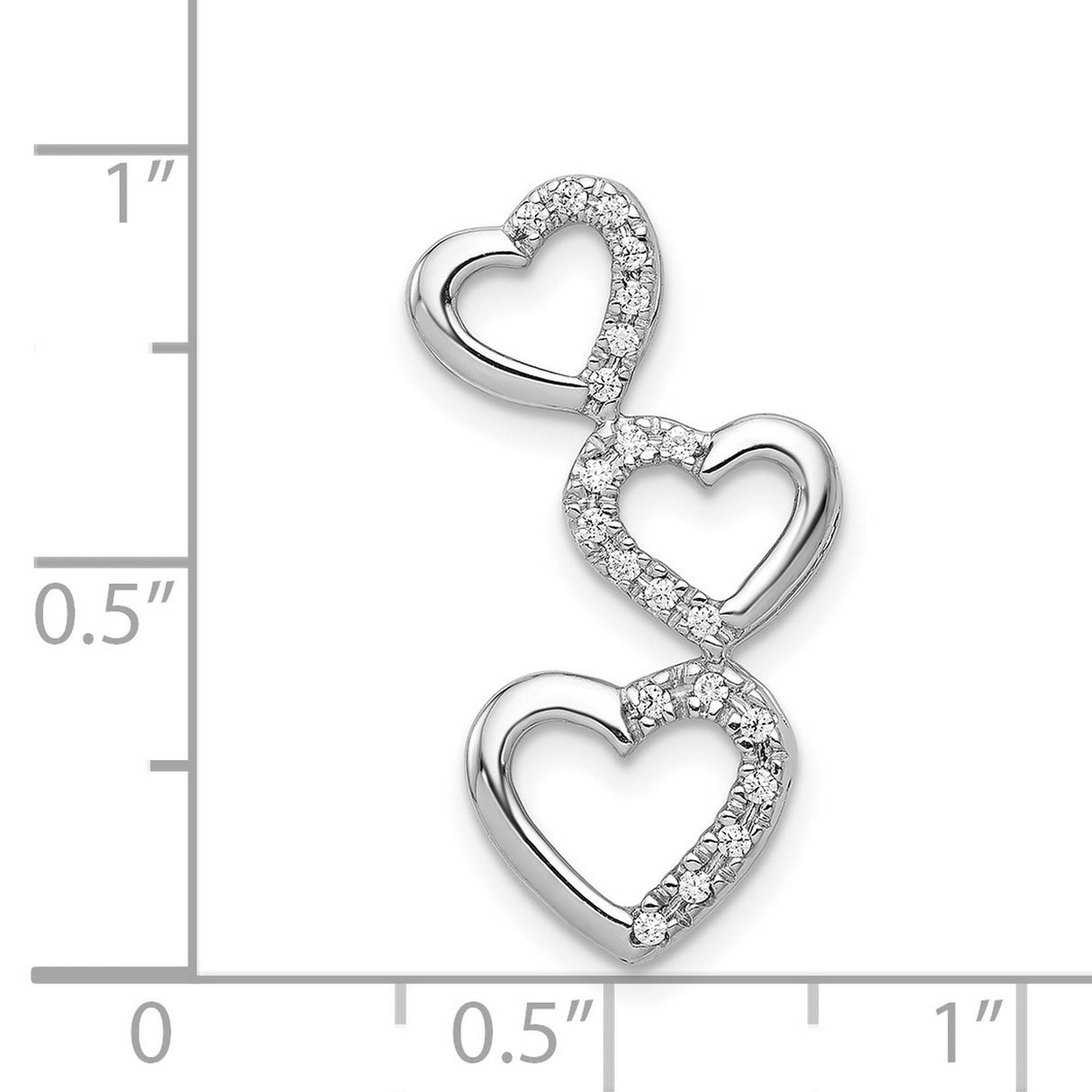 1/10ct Diamond Triple Heart Chain Slide Charm Pendant in Real 14k White Gold