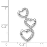 1/10ct Diamond Triple Heart Chain Slide Charm Pendant in Real 14k White Gold