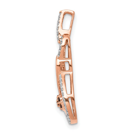 Champagne and White Diamond Double Infinity Chain Slide Charm Pendant in Real 14k Rose Gold