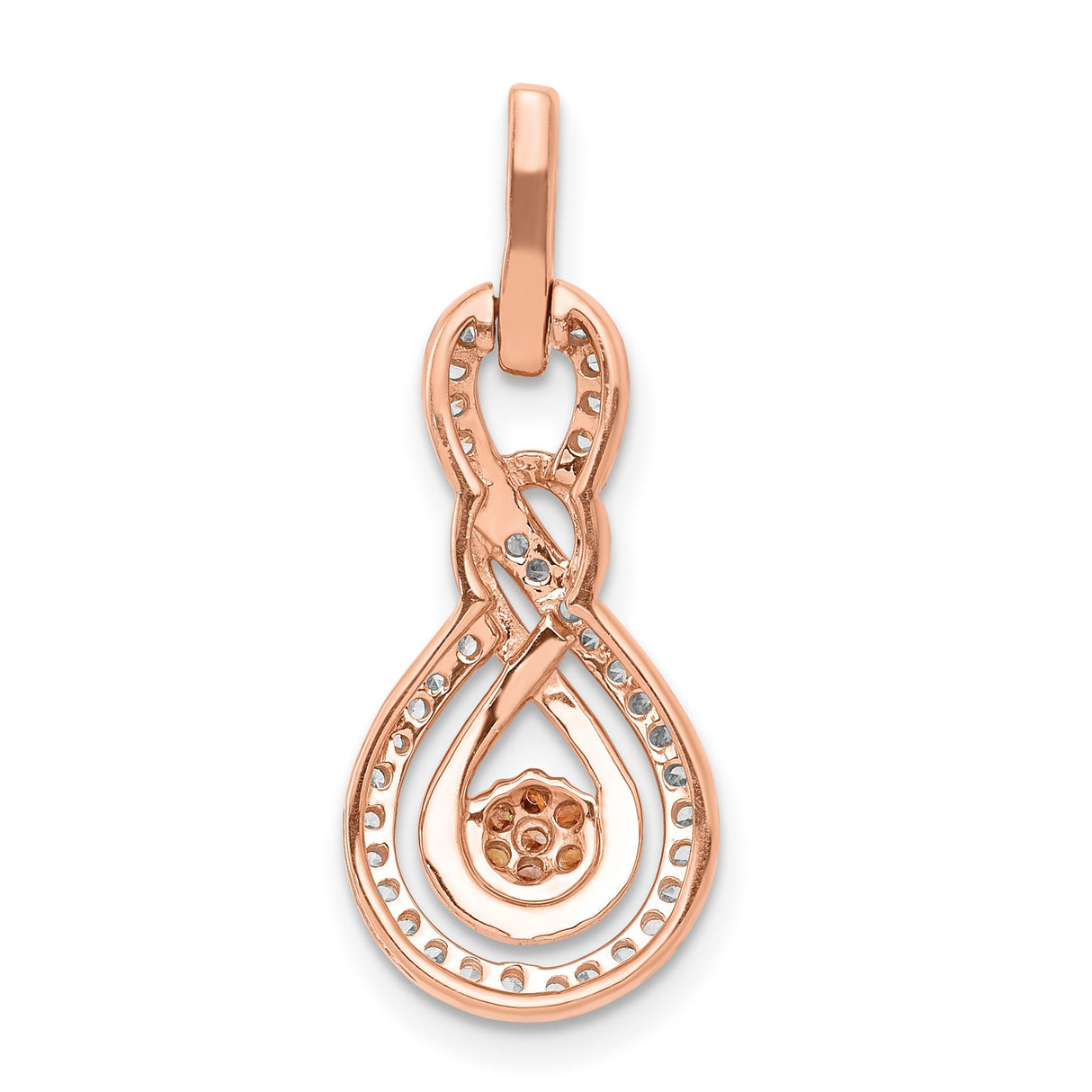 Champagne and White Diamond Double Infinity Chain Slide Charm Pendant in Real 14k Rose Gold