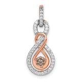 Champagne and White Diamond Double Infinity Chain Slide Charm Pendant in Real 14k Rose Gold