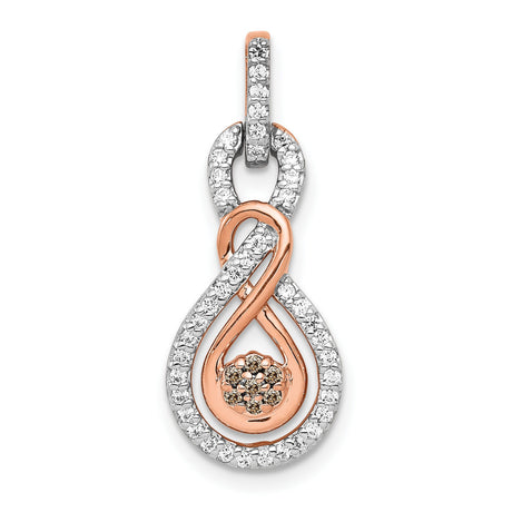 Champagne and White Diamond Double Infinity Chain Slide Charm Pendant in Real 14k Rose Gold