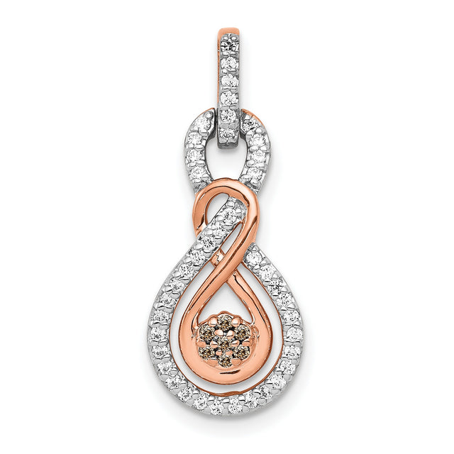 Champagne and White Diamond Double Infinity Chain Slide Charm Pendant in Real 14k Rose Gold