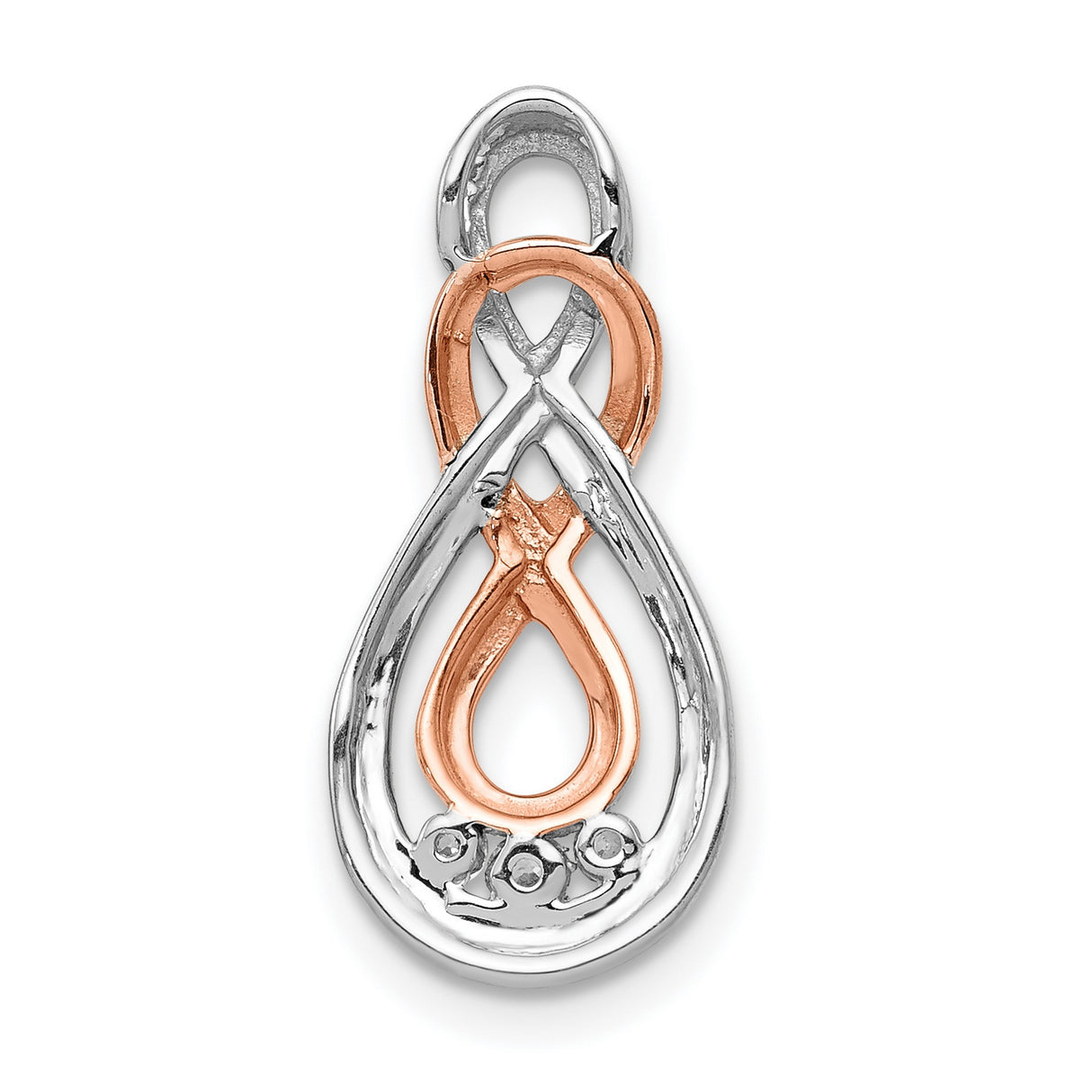 Diamond Double Infinity Chain Slide Charm Pendant in Real 10k Multi-Tone Gold