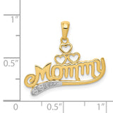 .02 Diamond MOMMY Double Heart Charm Pendant in Real 14k Yellow Gold