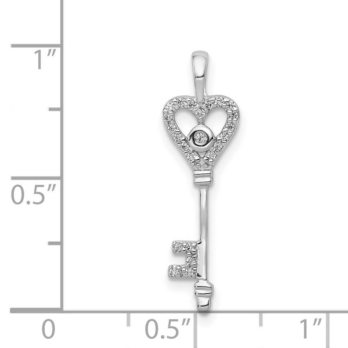 1/10ct Diamond Heart Key Charm Pendant in Real 14k White Gold