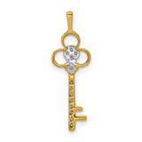 10k Yellow Gold Key Pendant with White Diamond Accents, Vintage Heart Charm Design