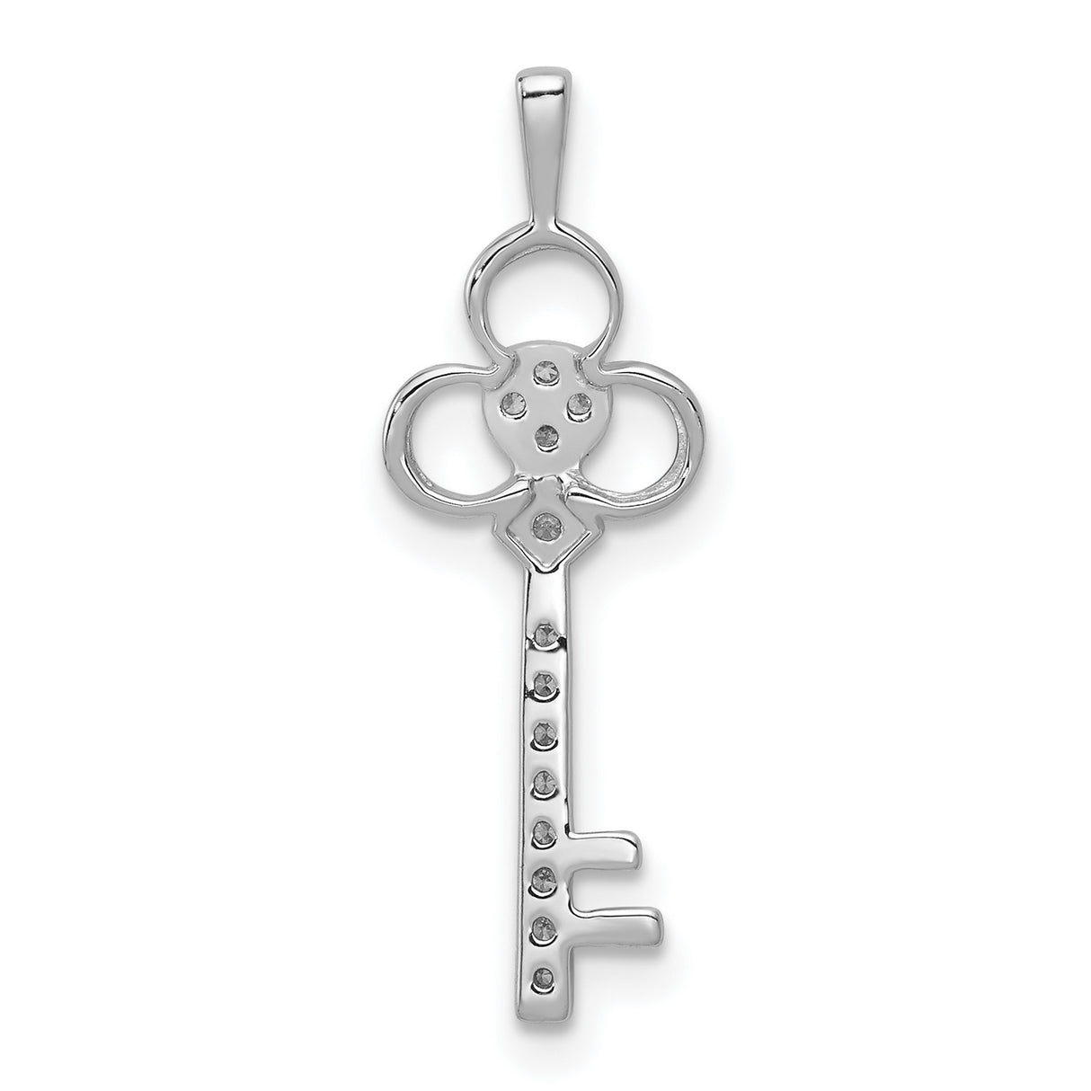 14k White Gold Key Pendant with Diamond Accents, Vintage Style Spiritual Jewelry for Women