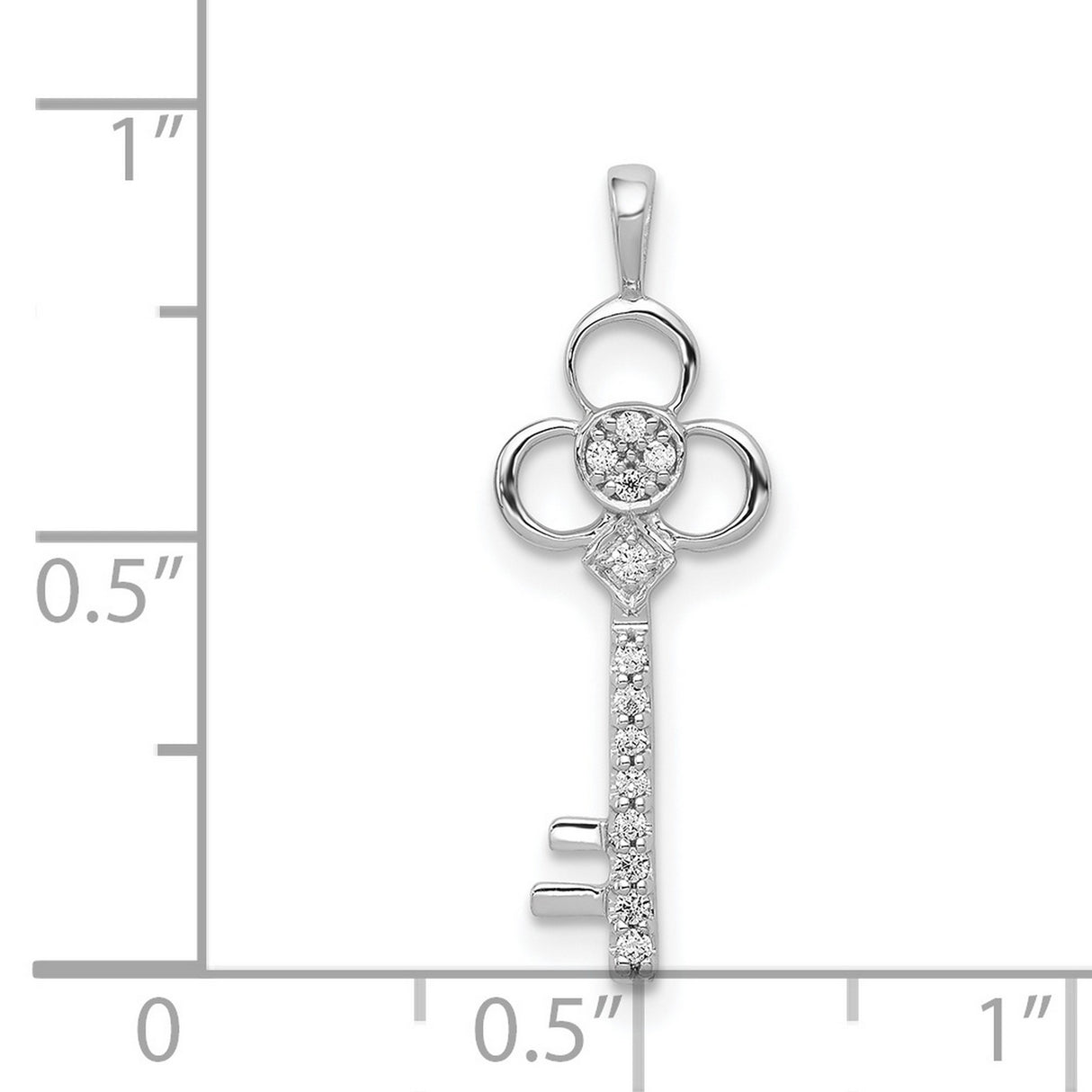 14k White Gold Key Pendant with Diamond Accents, Vintage Style Spiritual Jewelry for Women