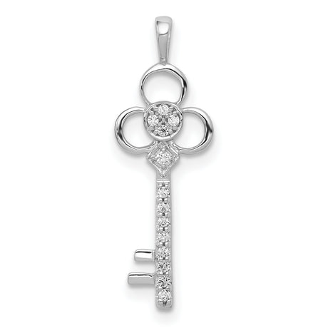 14k White Gold Key Pendant with Diamond Accents, Vintage Style Spiritual Jewelry for Women