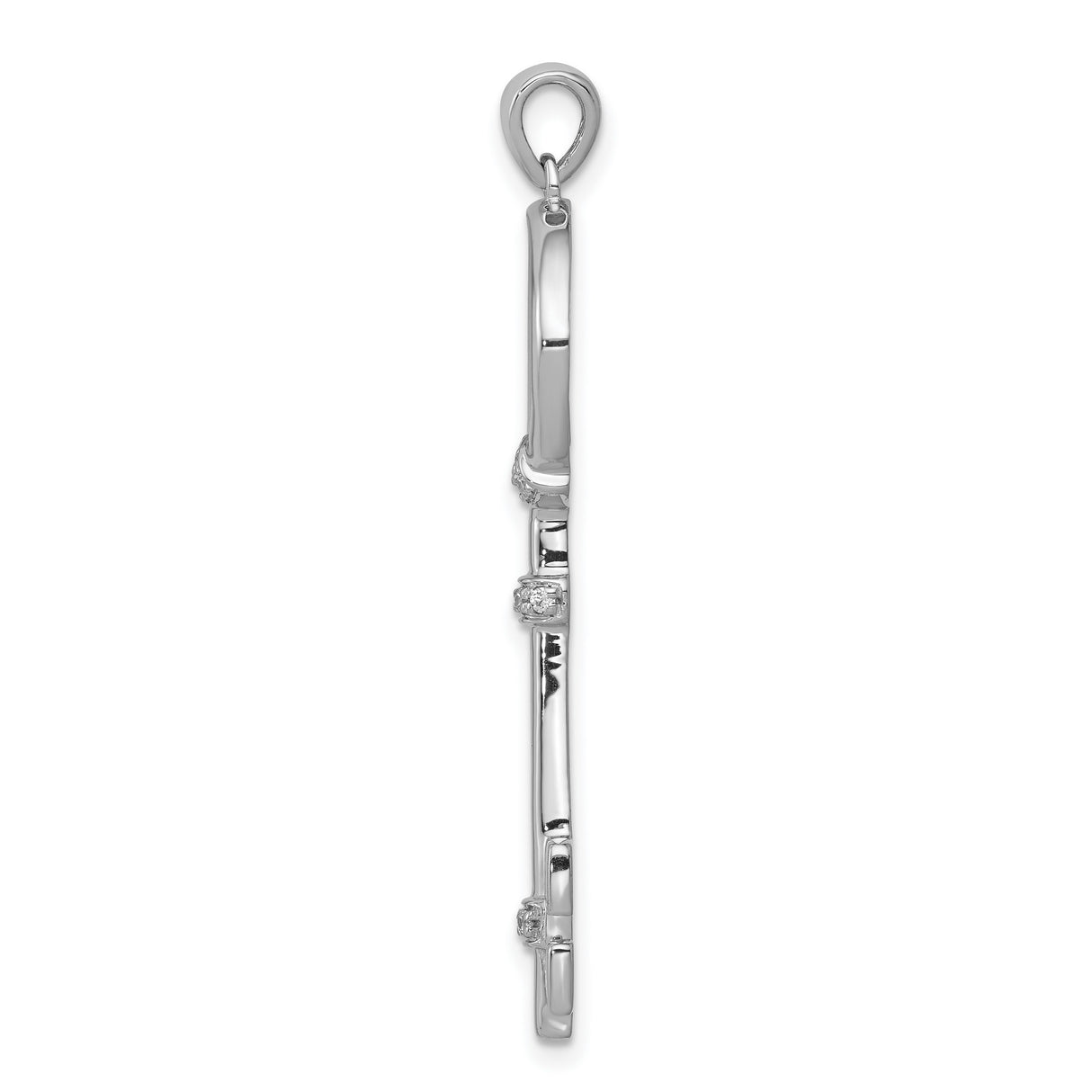 14k White Gold Key Pendant with Diamond Accents, Classic Skeleton Design for Women