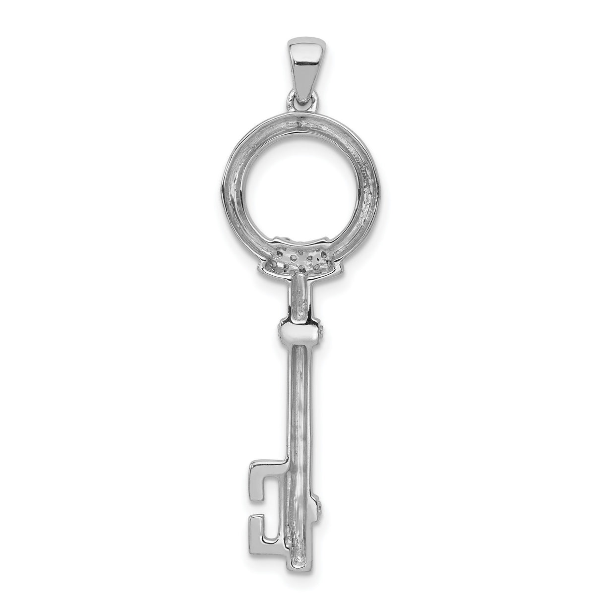 14k White Gold Key Pendant with Diamond Accents, Classic Skeleton Design for Women