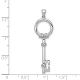 14k White Gold Key Pendant with Diamond Accents, Classic Skeleton Design for Women