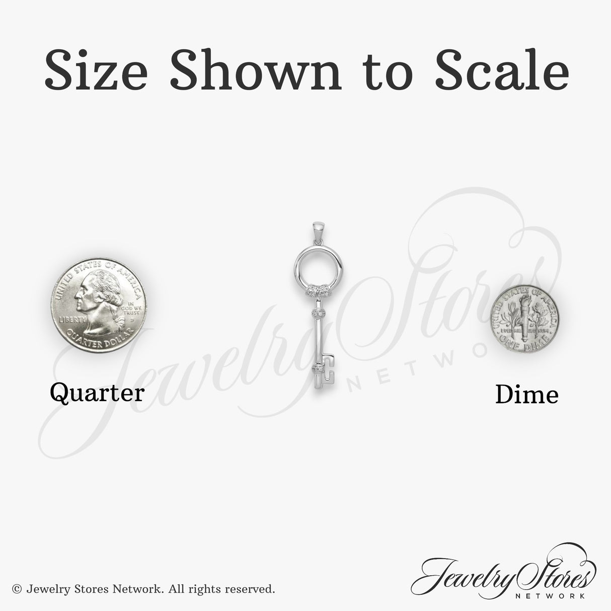 14k White Gold Key Pendant with Diamond Accents, Classic Skeleton Design for Women