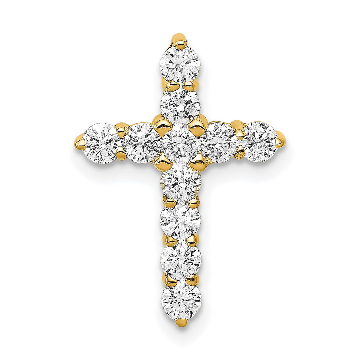 14k Yellow Gold Diamond Cross Pendant with Polished Finish, Religious Spiritual Jewelry for Men and Women