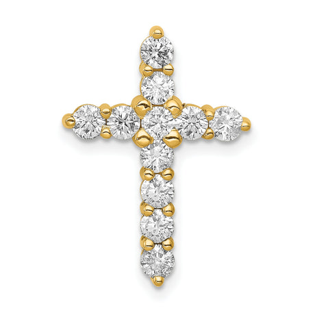 AA 1ct Diamond Cross Chain Slide Charm Pendant in Real 14k Yellow Gold