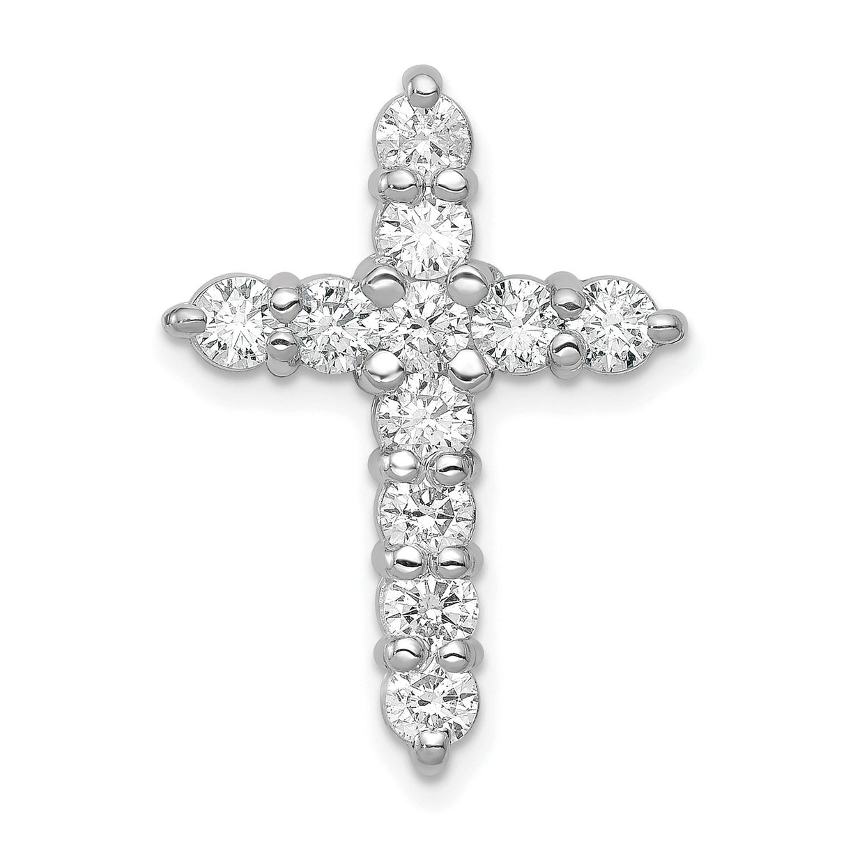 AA 1.25ct Diamond Cross Chain Slide Charm Pendant in Real 14k White Gold