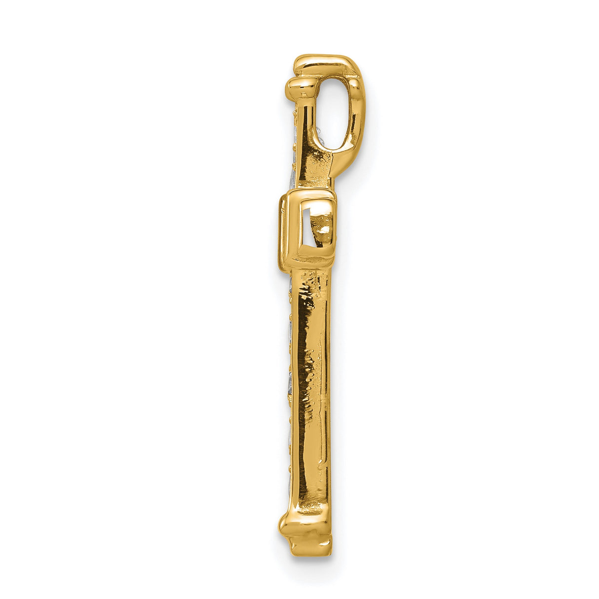 14k Yellow Gold Cross Pendant with Diamond Center, Religious Charm for Men and Women