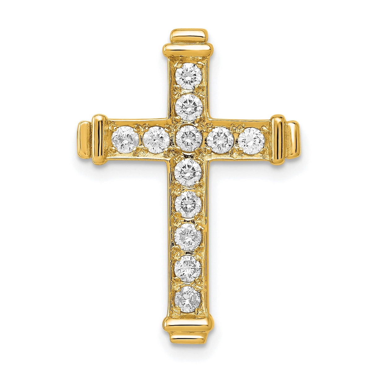 14k Yellow Gold Cross Pendant with Diamond Center, Religious Charm for Men and Women