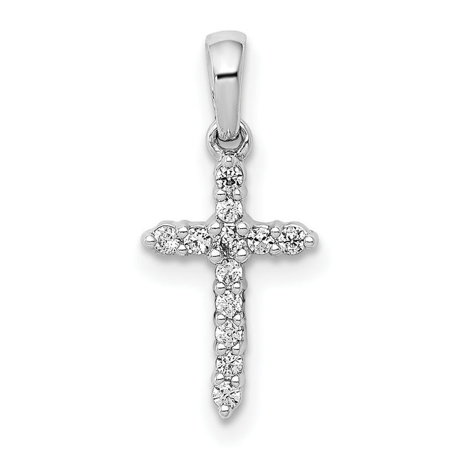 10k White Gold Cross Pendant with Diamond Accents, Prong Set Spiritual Design