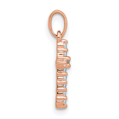 14k Rose Gold Diamond Cross Pendant, Polished Spiritual Charm in Modern Unisex Style