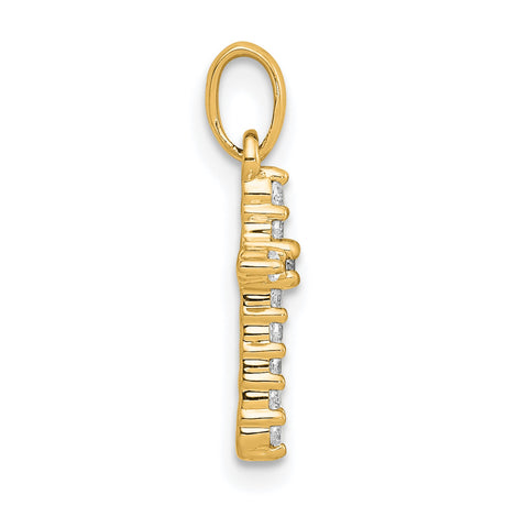 14k Yellow Gold Cross Pendant with High Polish and Diamond Accent, Religious Charm for Men and Women