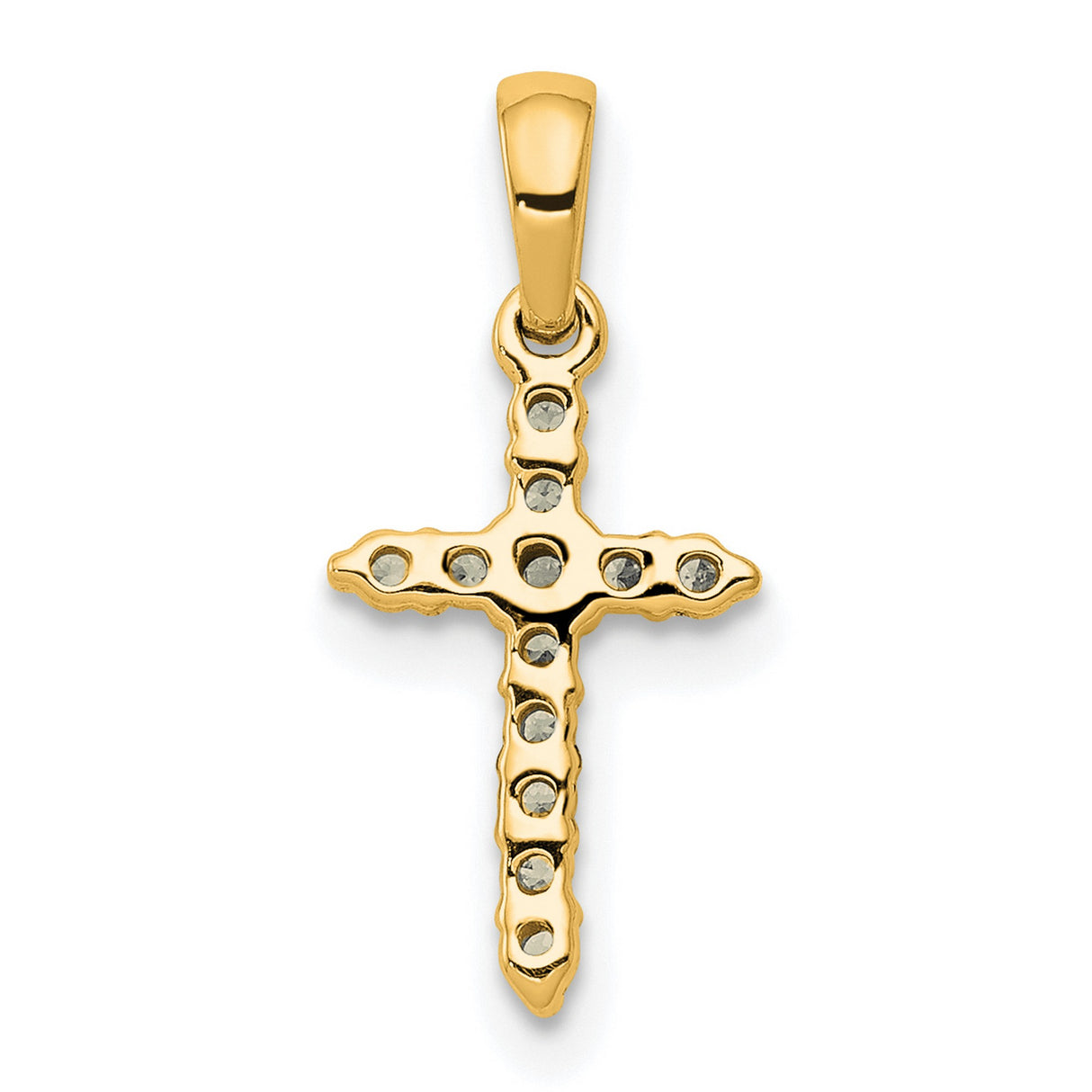 14k Yellow Gold Cross Pendant with High Polish and Diamond Accent, Religious Charm for Men and Women