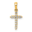 14k Yellow Gold Cross Pendant with High Polish and Diamond Accent, Religious Charm for Men and Women