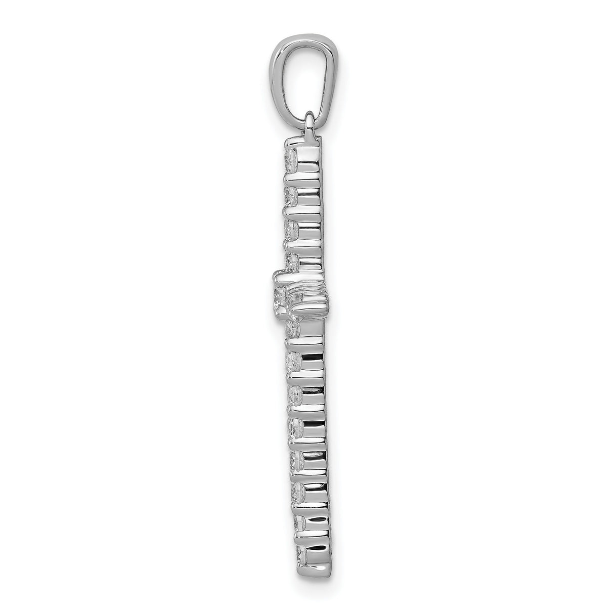 14k White Gold Diamond Cross Pendant with Polished Mirror Finish