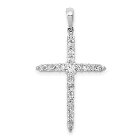 14k White Gold Diamond Cross Pendant with Polished Mirror Finish